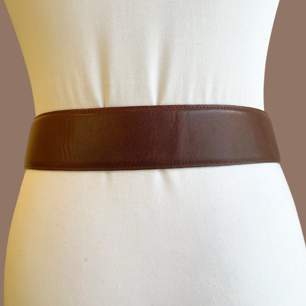 Brown Leather Statement Belt Vintage Twisted Rope Buckle Wide Waist Size S - Picture 4 of 15